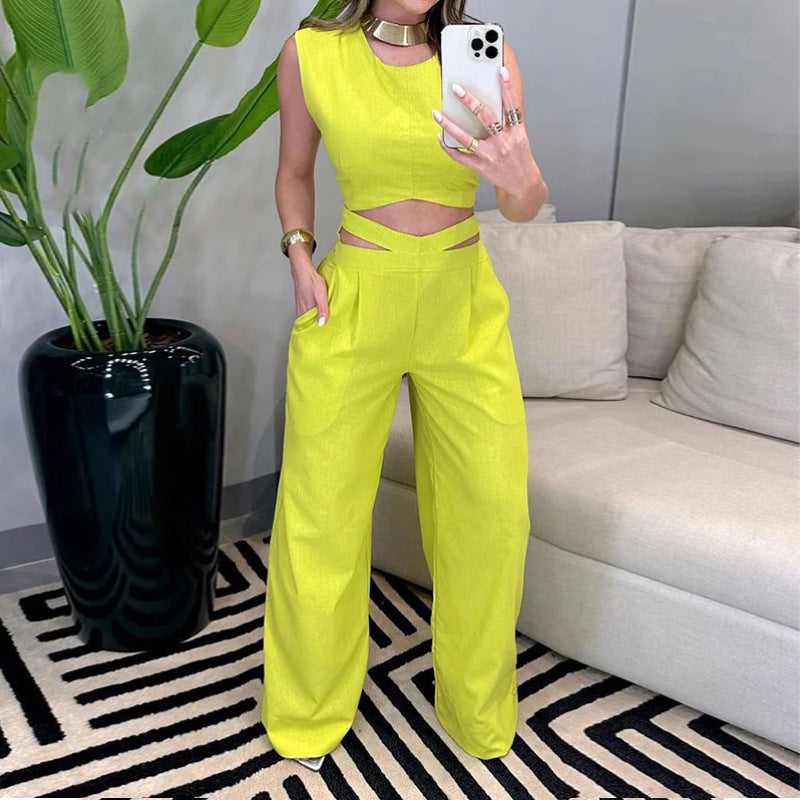 Female Fashion Hot Girl Backless Slim Fit Yellow Suit - NJN NATURES