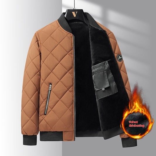 Fashion Rhombic-sewing Design Cotton Coat Winter Warm Thickened Baseball Jacket Casual Solid Color Outwear Clothing For Men - NJN NATURES