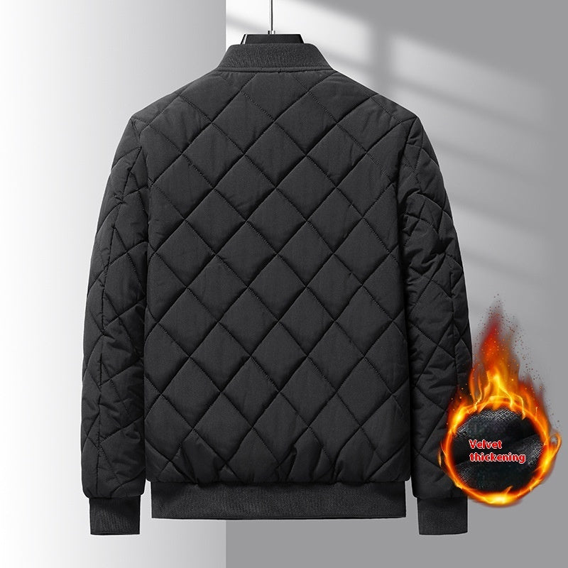 Fashion Rhombic-sewing Design Cotton Coat Winter Warm Thickened Baseball Jacket Casual Solid Color Outwear Clothing For Men - NJN NATURES