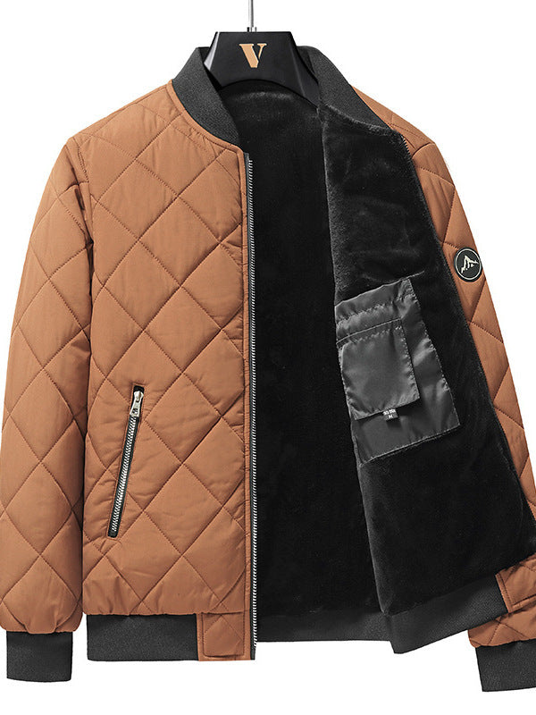 Fashion Rhombic-sewing Design Cotton Coat Winter Warm Thickened Baseball Jacket Casual Solid Color Outwear Clothing For Men - NJN NATURES