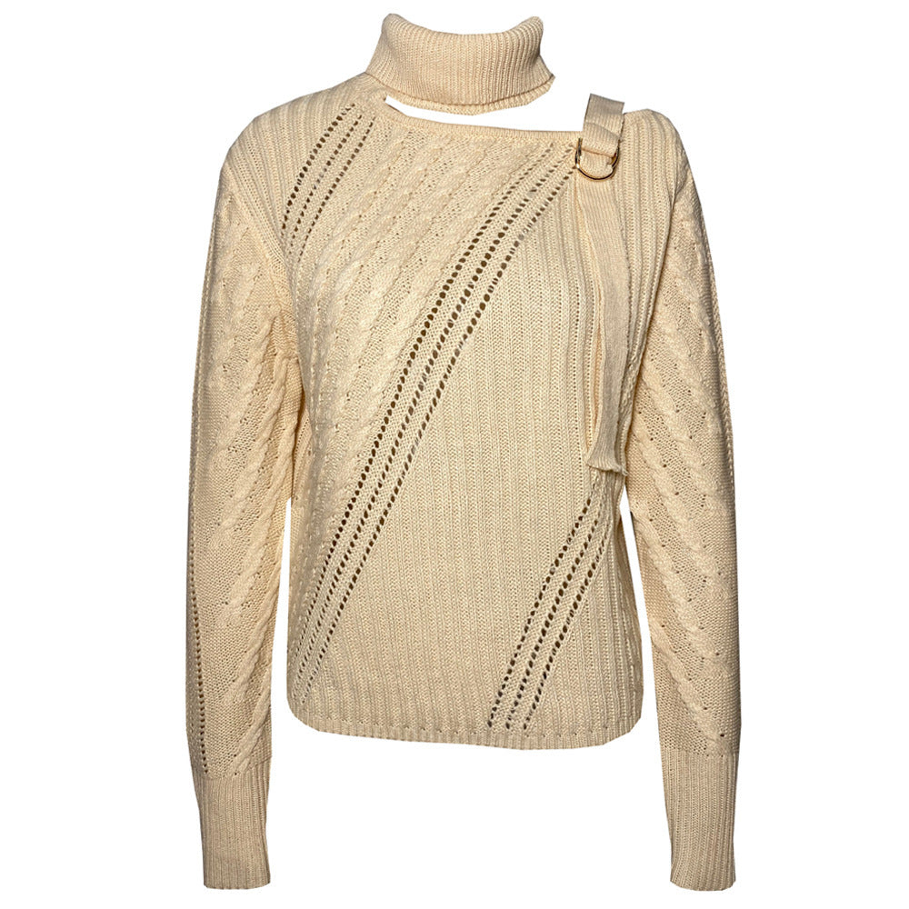 Halter Off-the-shoulder Metal Decorative Irregular Long Sleeve Sweater - NJN NATURES