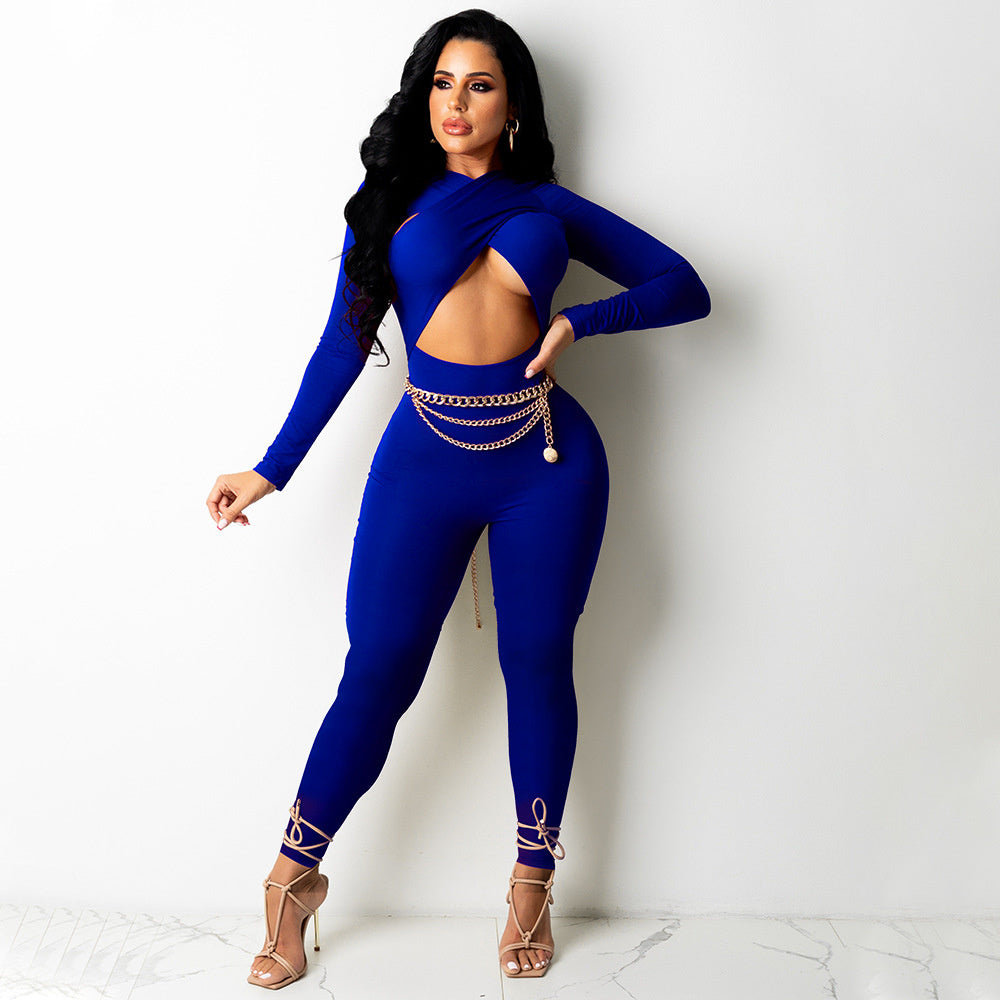 Cross Strap Solid Color Jumpsuit - NJN NATURES
