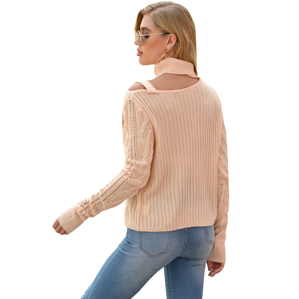 Halter Off-the-shoulder Metal Decorative Irregular Long Sleeve Sweater - NJN NATURES