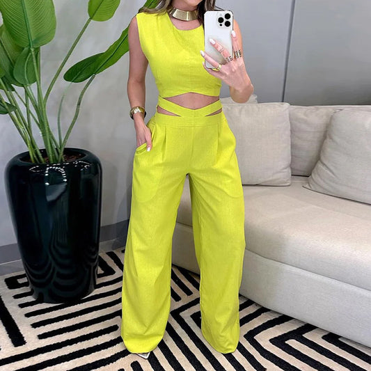Female Fashion Hot Girl Backless Slim Fit Yellow Suit - NJN NATURES