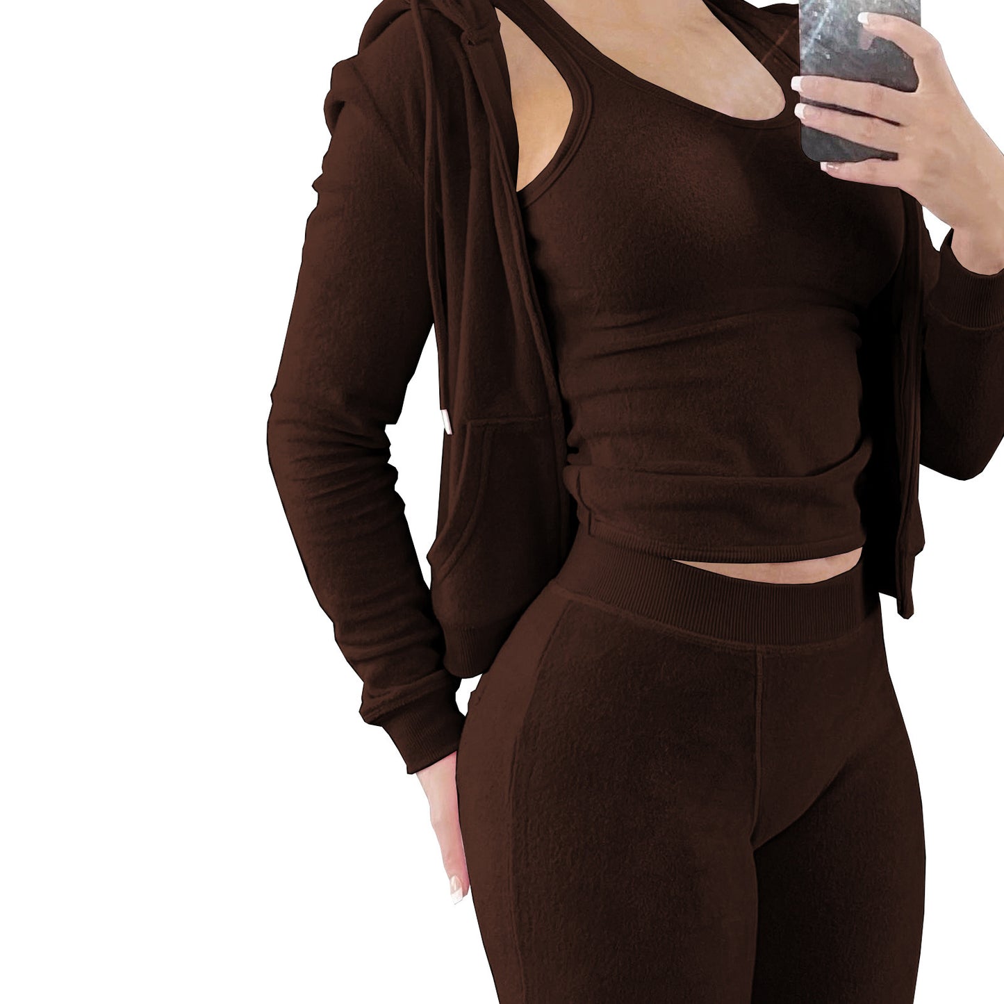Women's Clothing Double-sided Velvet Hooded Vest Three-piece Set - NJN NATURES