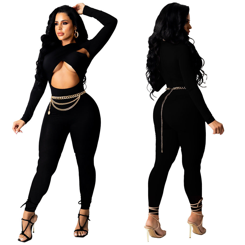 Cross Strap Solid Color Jumpsuit - NJN NATURES