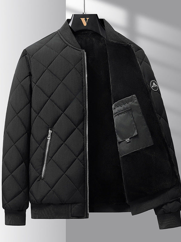 Fashion Rhombic-sewing Design Cotton Coat Winter Warm Thickened Baseball Jacket Casual Solid Color Outwear Clothing For Men - NJN NATURES
