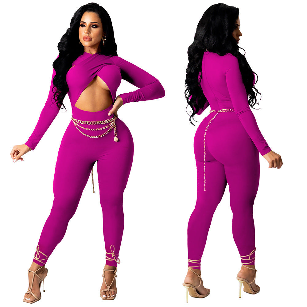 Cross Strap Solid Color Jumpsuit - NJN NATURES