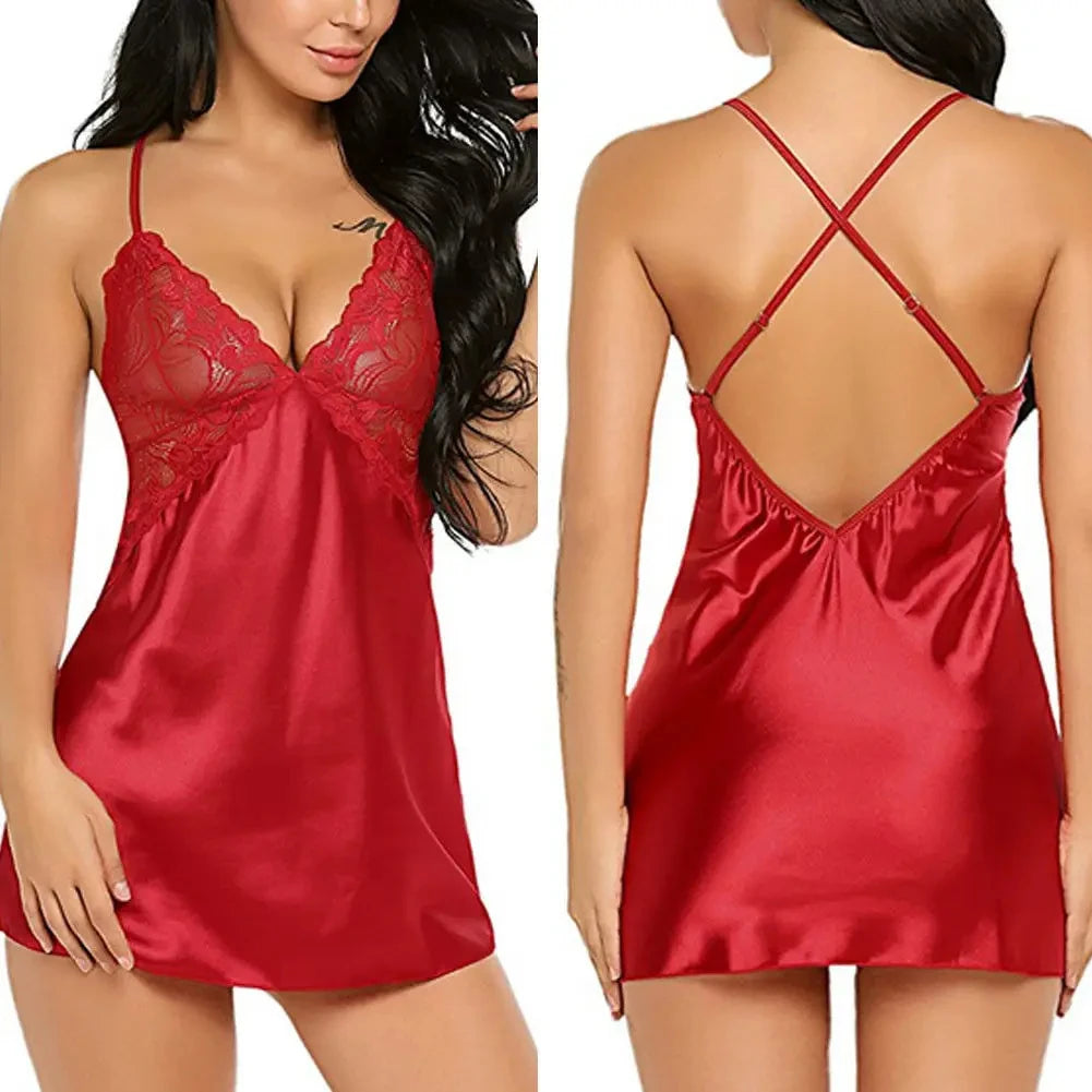 Sexy Nightdress Lingerie Set Lace Satin Pajamas Sexy Lingerie Pajama Set Erotic Hot Babydoll Nightdress Exotic Costumes - NJN NATURES