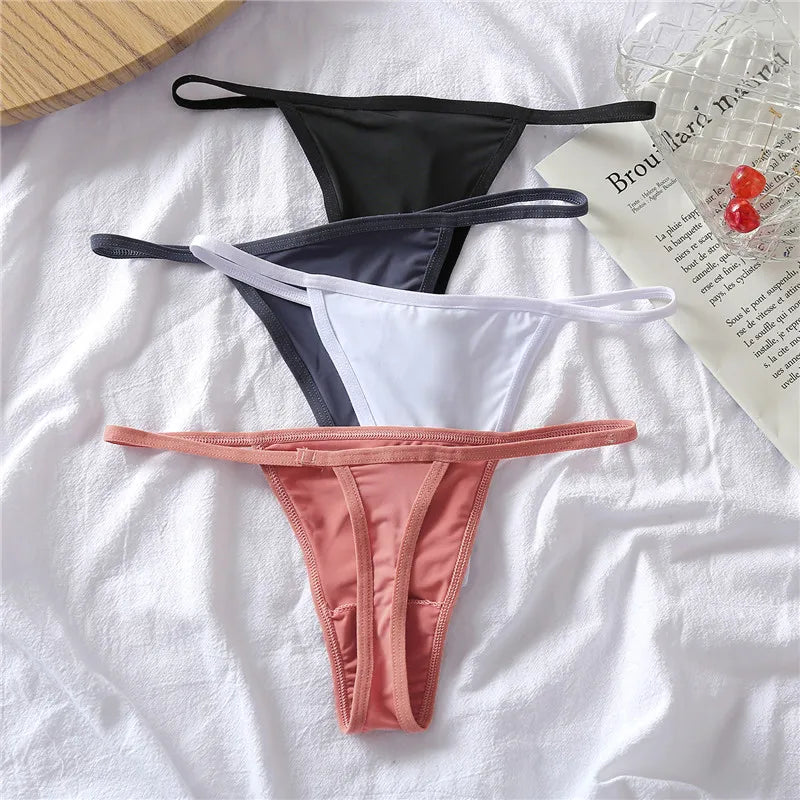 FINETOO 3Pcs/set Sexy Low-rise Thongs Women Bikini Panties T-back Underpants M-XL Female G-String Panty Ladies Thong Lingerie - NJN NATURES