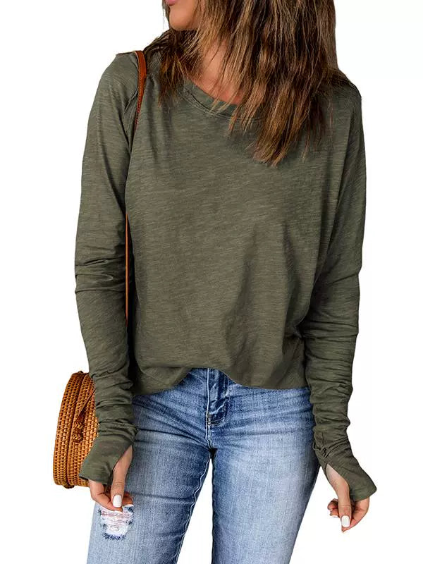 Spring & Fall New Arrival Black Simple Long Sleeve T-shirt Women's Thin Simple Fashion in Europe and America round Neck Pullover Bottoming Shirt Tops Women - NJN NATURES