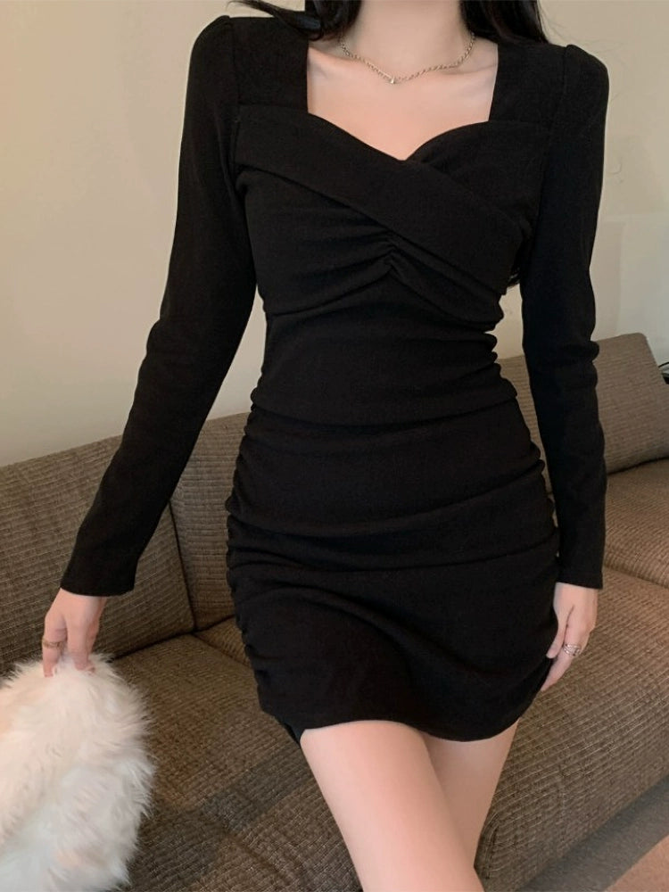 Ruched Plus Size Plus Size Ladies Fall Slim Fit Base Dress - NJN NATURES