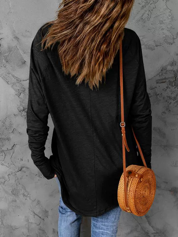 Spring & Fall New Arrival Black Simple Long Sleeve T-shirt Women's Thin Simple Fashion in Europe and America round Neck Pullover Bottoming Shirt Tops Women - NJN NATURES