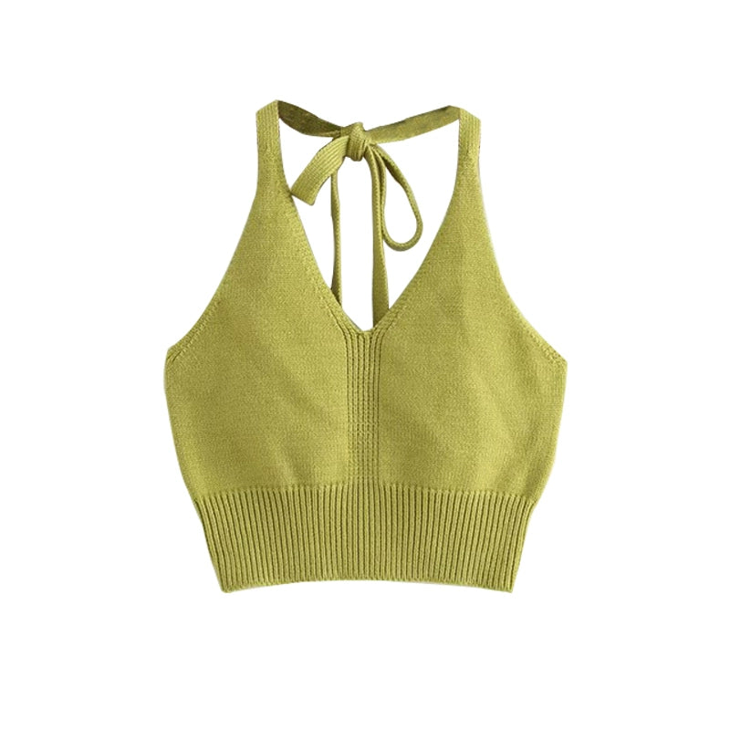 Knitting V Neck Slim Fit Tied Vest Halterneck - NJN NATURES