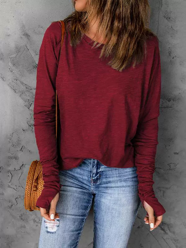 Spring & Fall New Arrival Black Simple Long Sleeve T-shirt Women's Thin Simple Fashion in Europe and America round Neck Pullover Bottoming Shirt Tops Women - NJN NATURES