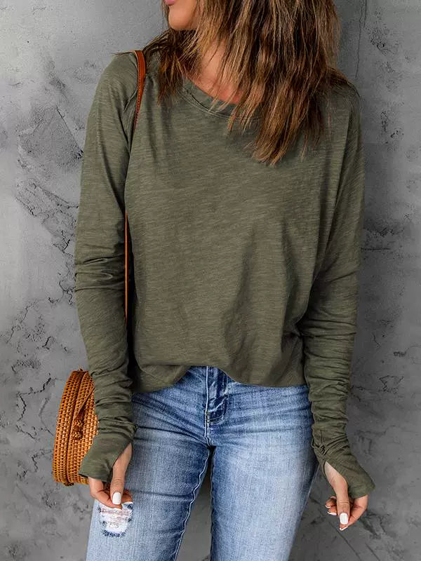Spring & Fall New Arrival Black Simple Long Sleeve T-shirt Women's Thin Simple Fashion in Europe and America round Neck Pullover Bottoming Shirt Tops Women - NJN NATURES