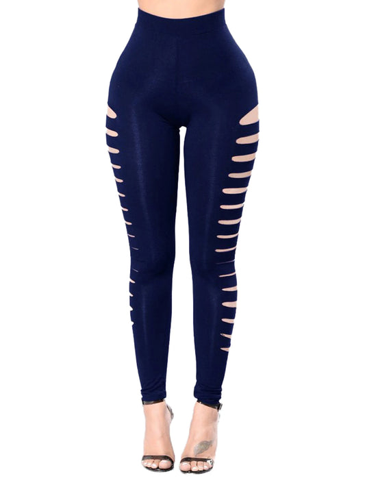 New Spring And Autumn Women Fashion Navy Blue Side Hole Nine-quarter Pants Tight Leggings Women Elastic Side Hole Leggings - NJN NATURES