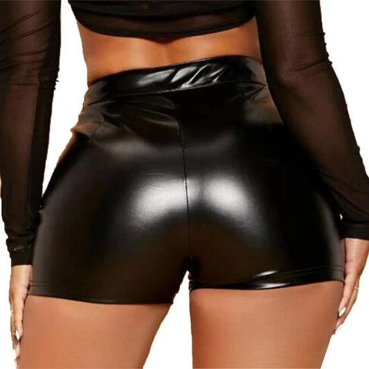 Women Wet Look Booty Shorts Patent Leather High Waist Mini Short Party Clubwear - NJN NATURES