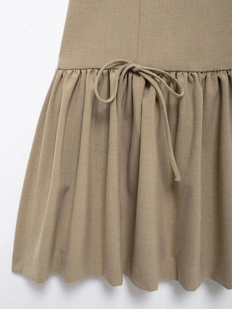 TRAF New Women Bow Pleated Dress 2024 Fashion Chic Sleeveless Casual Mini Dress Female Elegant Back Zipper Short Party Dress - NJN NATURES