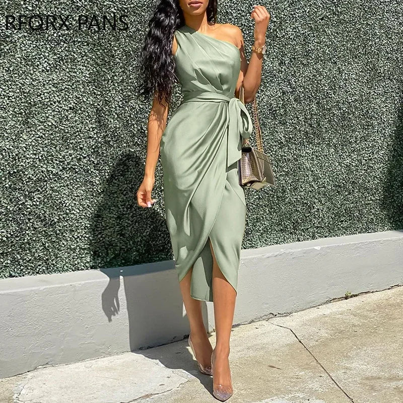 One Shoulder Ruched Design Party Dress  Bodycon Dress - NJN NATURES
