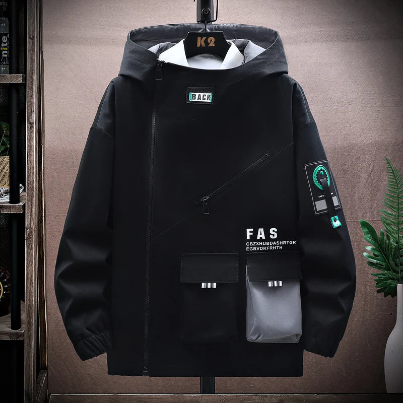 Zipper Jacket Men's Pilot Hooded Jacket Spring and Autumn Baseball Uniform Tide Card Loose Pullover Front Pocket Coat - NJN NATURES