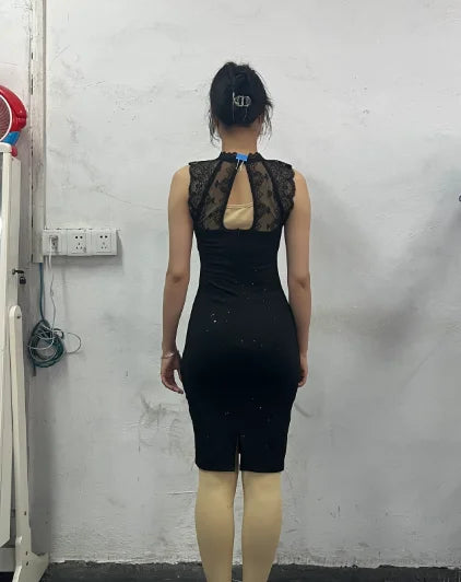 Women's Dress Color Block Round Neck Sleeveless Bodycon Mini Dress 2024 Spring Latest Elegant Zipper Skinny Daily Work Skirt - NJN NATURES