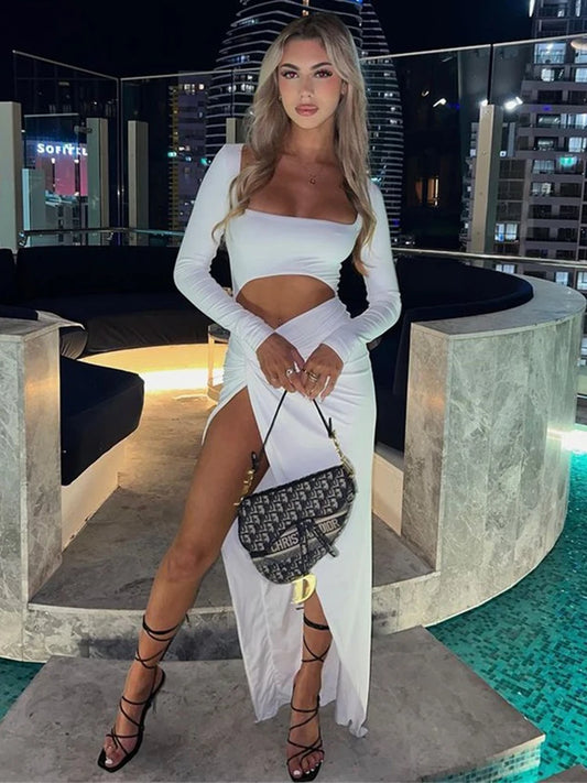 Townlike Hollow Out High Split Sexy Dress Women 2022 Slim Long Sleeve Autumn Club Party Dress Elegant Long Maxi Dresses Vestidos - NJN NATURES