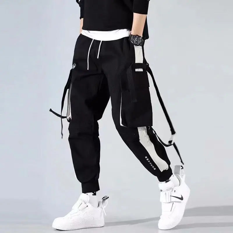 Ropa de calle clásica para hombre, pantalones Cargo con cintas de letras, chándal táctico informal con bolsillos, estilo Hip Hop - NJN NATURES