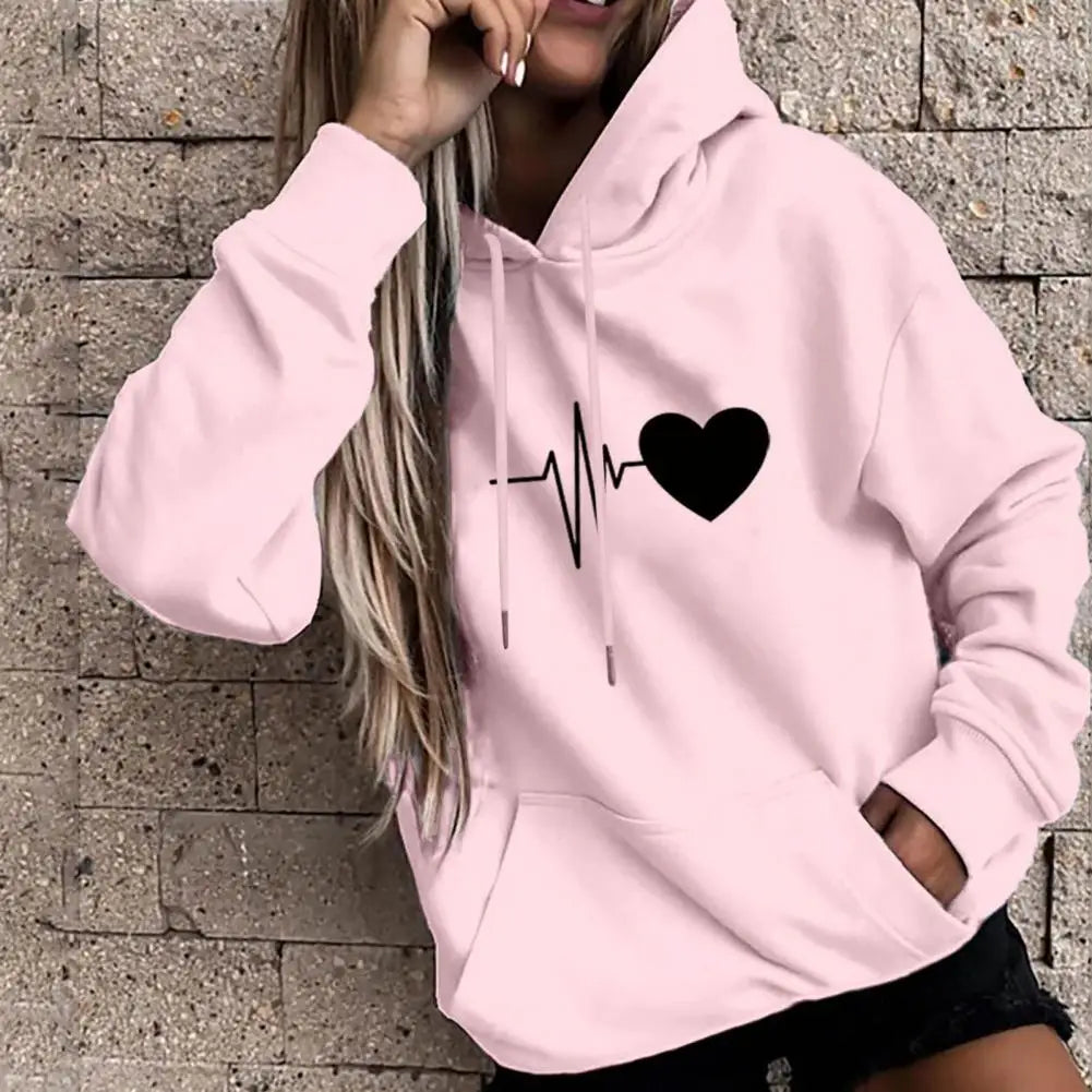 Dropshipping!! New Arrival Women Hoodie Drawstring Warm Pullover Heart Print Spring Hoodie - NJN NATURES
