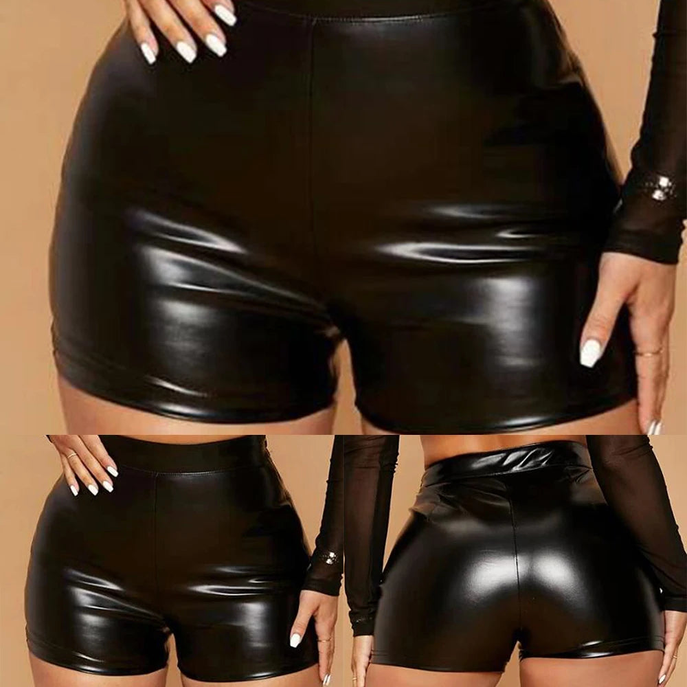 Women Wet Look Booty Shorts Patent Leather High Waist Mini Short Party Clubwear - NJN NATURES