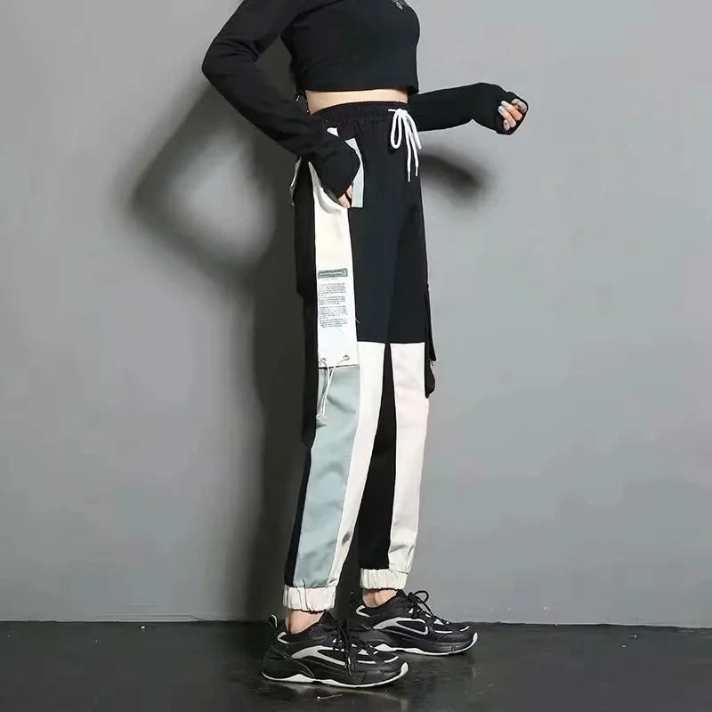 Men's Cargo Pants Casual Hip Hop Hit Color Multiple Pockets Trousers Streetwear Ribbons Techwear Sweatpants - NJN NATURES