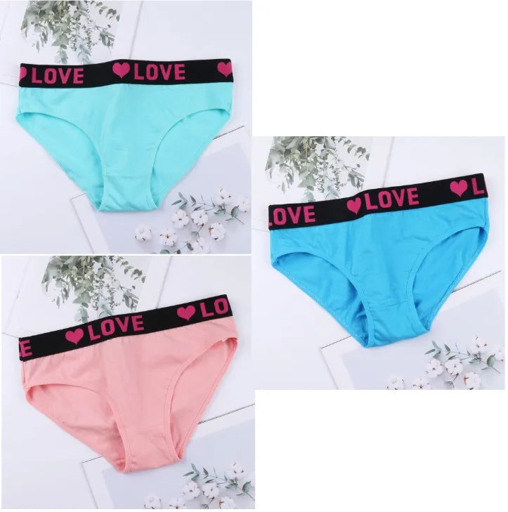 3PCS Girl's Low Waist Briefs Women's Love Letter Printing Underwear - NJN NATURES