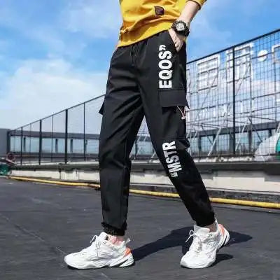 Men's Cargo Pants Casual Hip Hop Hit Color Multiple Pockets Trousers Streetwear Ribbons Techwear Sweatpants - NJN NATURES