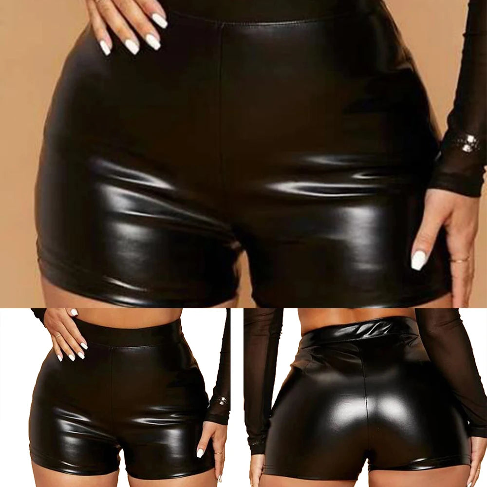 Women Wet Look Booty Shorts Patent Leather High Waist Mini Short Party Clubwear - NJN NATURES