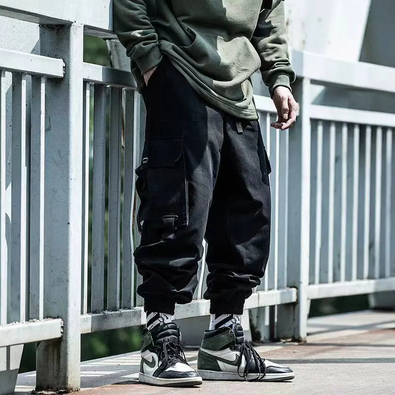 Ropa de calle clásica para hombre, pantalones Cargo con cintas de letras, chándal táctico informal con bolsillos, estilo Hip Hop - NJN NATURES