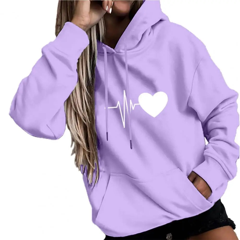 Dropshipping!! New Arrival Women Hoodie Drawstring Warm Pullover Heart Print Spring Hoodie - NJN NATURES