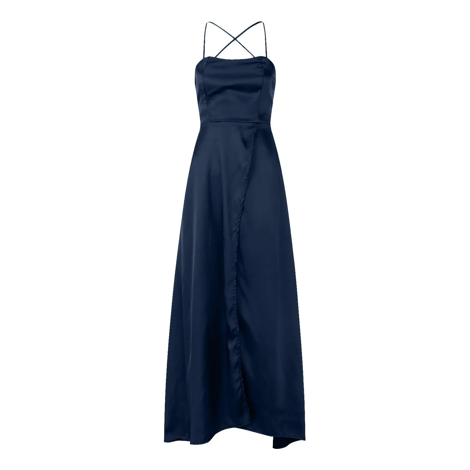 Elegant Hight Split Evening Maxi Dress Sexy Lace-Up Backless Long Dresses Navy Blue Sleeveless High Waist Party Dress - NJN NATURES
