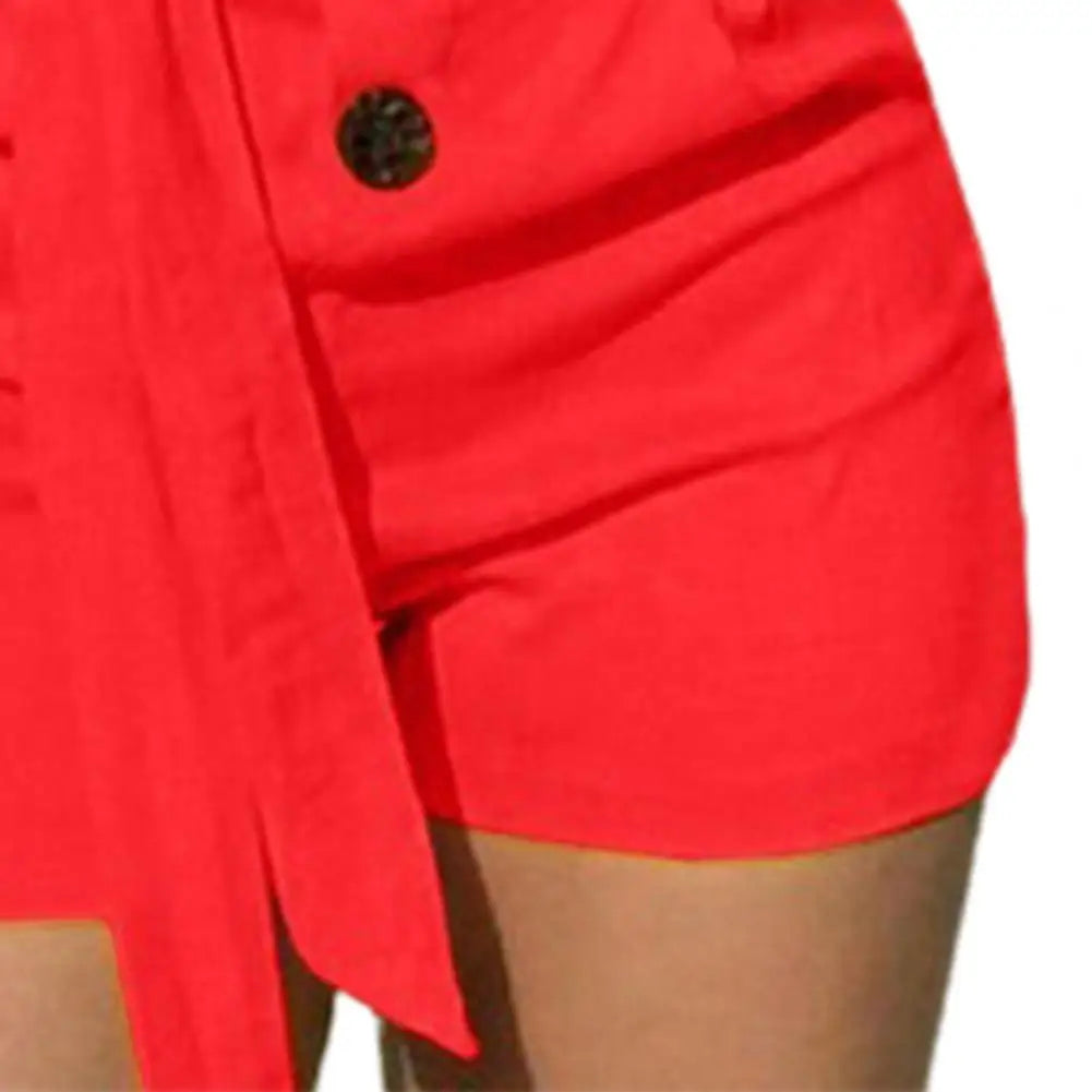 Summer Women Pants Pleated High Waist Tight Temperament Skinny Lady Shorts Solid Color Lace Up Zipper Placket Short Trousers - NJN NATURES