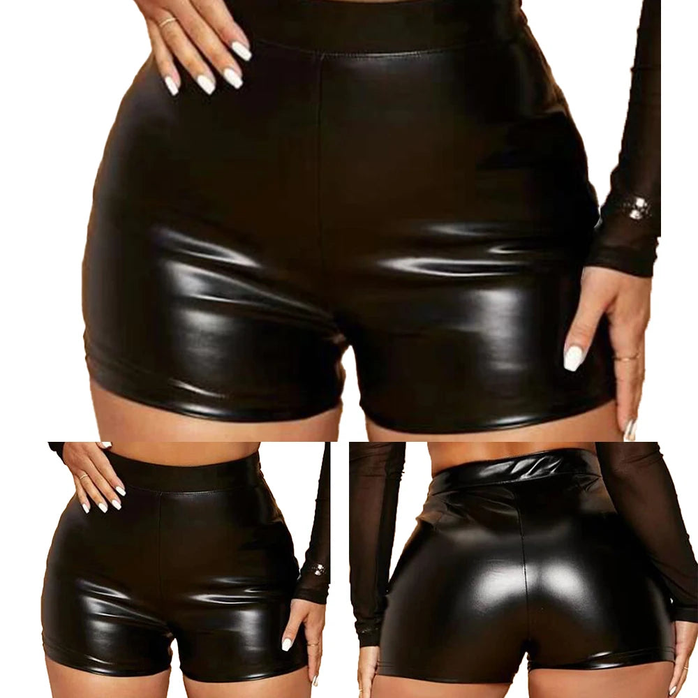 Women Wet Look Booty Shorts Patent Leather High Waist Mini Short Party Clubwear - NJN NATURES