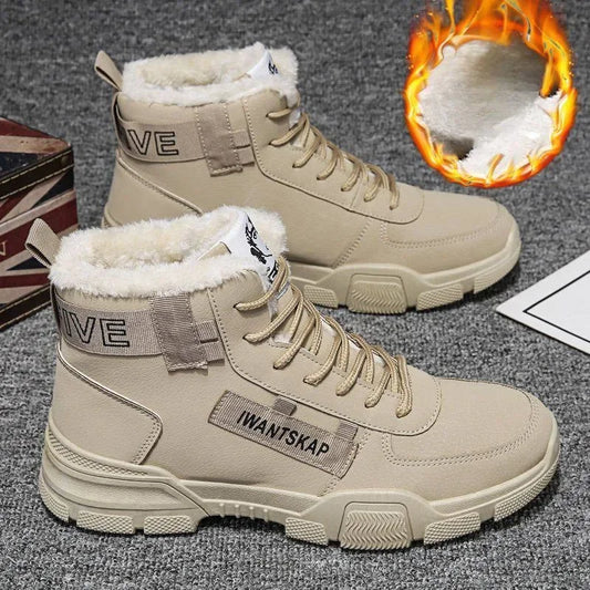 Men's Boots Winter High Top Men Shoes Waterproof Lace Up Plush Comfortable Anti Slip Cold Proof Warm Cotton Shoe Snow Boots - NJN NATURES