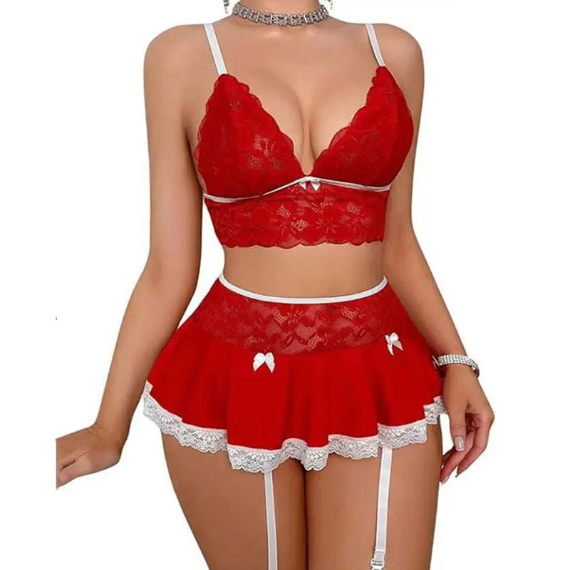 Cosplay Sexy Seamless Underwear Fancy Women Erotic Outfit Open Bra Fantasy Mini Skirt Garter Set - NJN NATURES