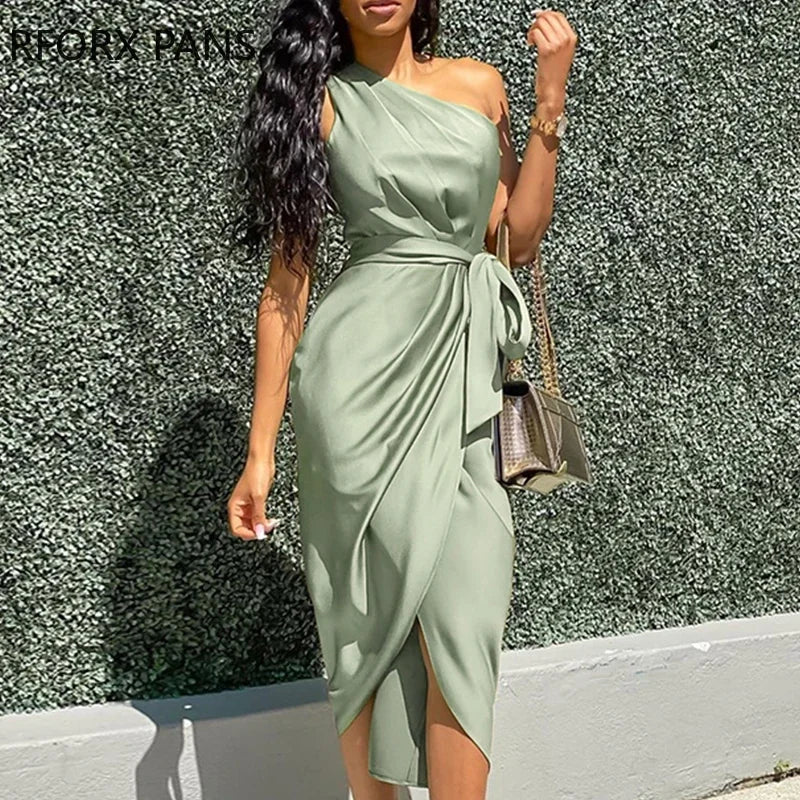 One Shoulder Ruched Design Party Dress  Bodycon Dress - NJN NATURES