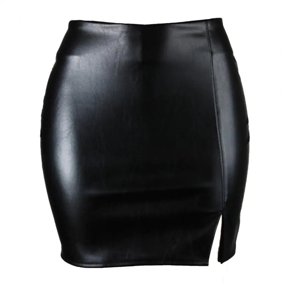 Women Skirt Solid Color Hidden Zipper Mini Skirt Faux Leather High Waist Split Skinny Skirt Female Streetwear Women's Clothing - NJN NATURES