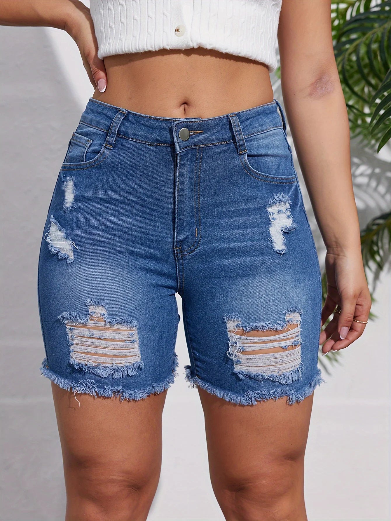 Women's short jeans with holes and tassels - NJN NATURES