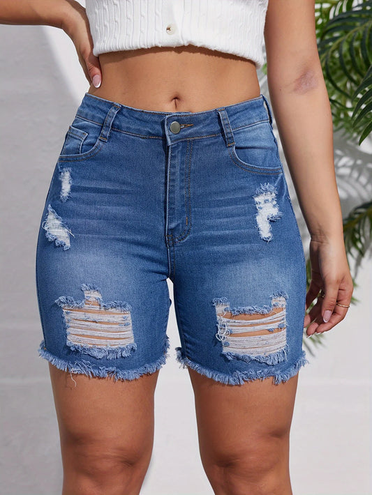 Women's short jeans with holes and tassels - NJN NATURES