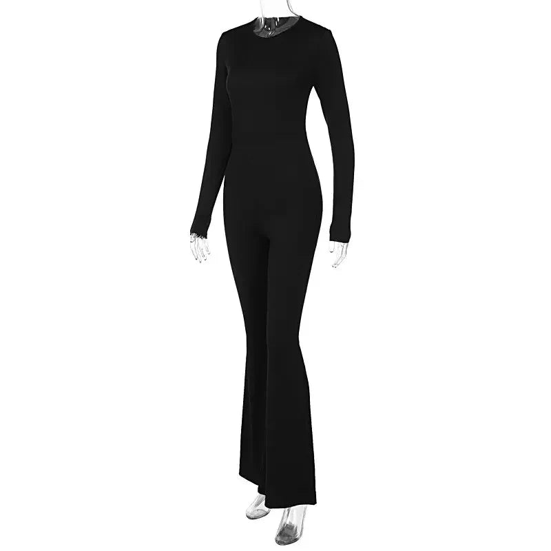 Sexy Backless Jumpsuits Women's Autumn New Solid Long Sleeve Bodycon Black Rompers Fashion Streetwear Casual Slim Female Overall - NJN NATURES