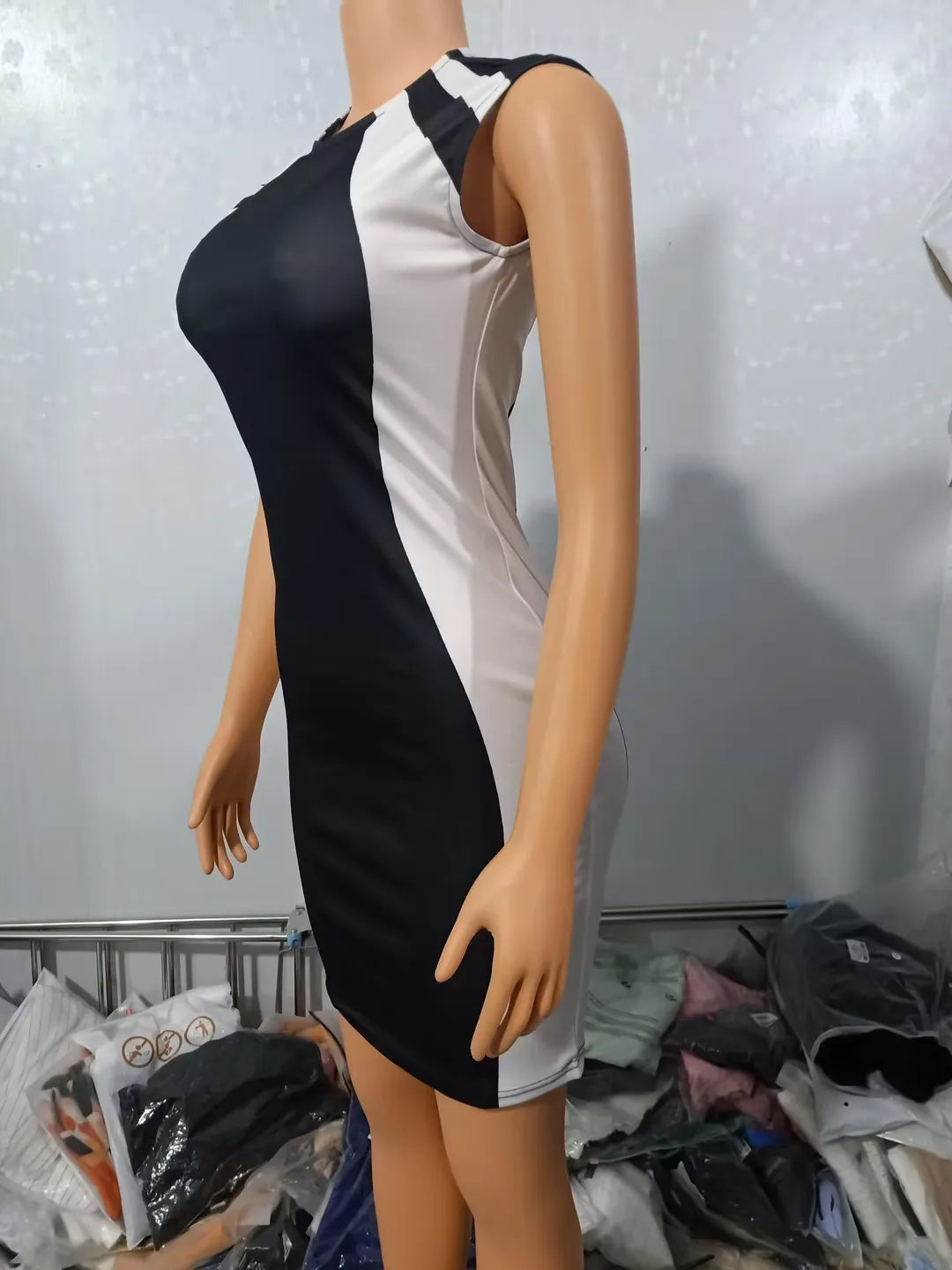 Women's Dress Color Block Round Neck Sleeveless Bodycon Mini Dress 2024 Spring Latest Elegant Zipper Skinny Daily Work Skirt - NJN NATURES