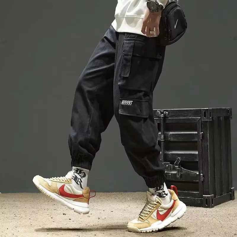 Men's Cargo Pants Casual Hip Hop Hit Color Multiple Pockets Trousers Streetwear Ribbons Techwear Sweatpants - NJN NATURES