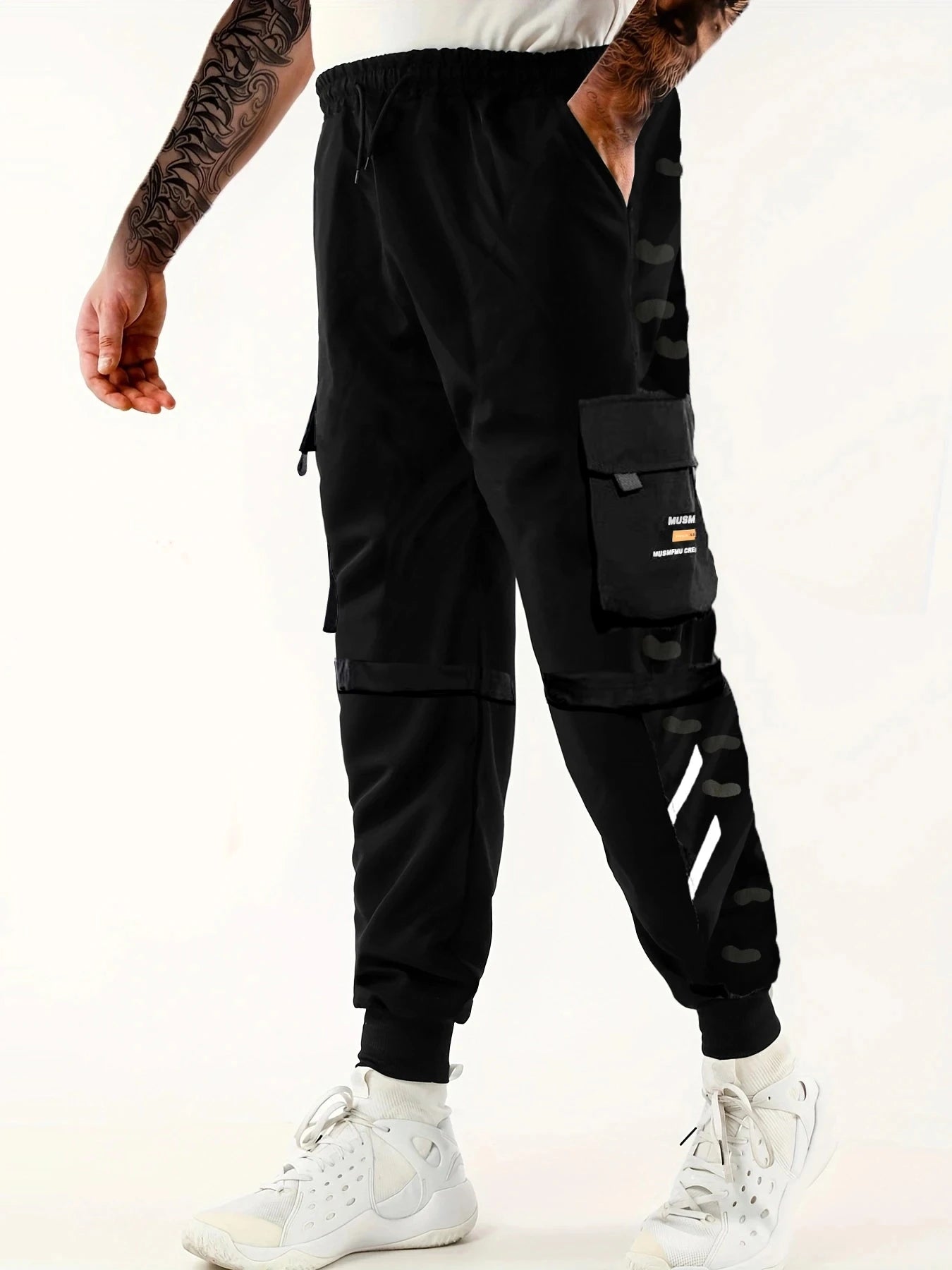 Men's Cargo Pants Casual Hip Hop Hit Color Multiple Pockets Trousers Streetwear Ribbons Techwear Sweatpants - NJN NATURES