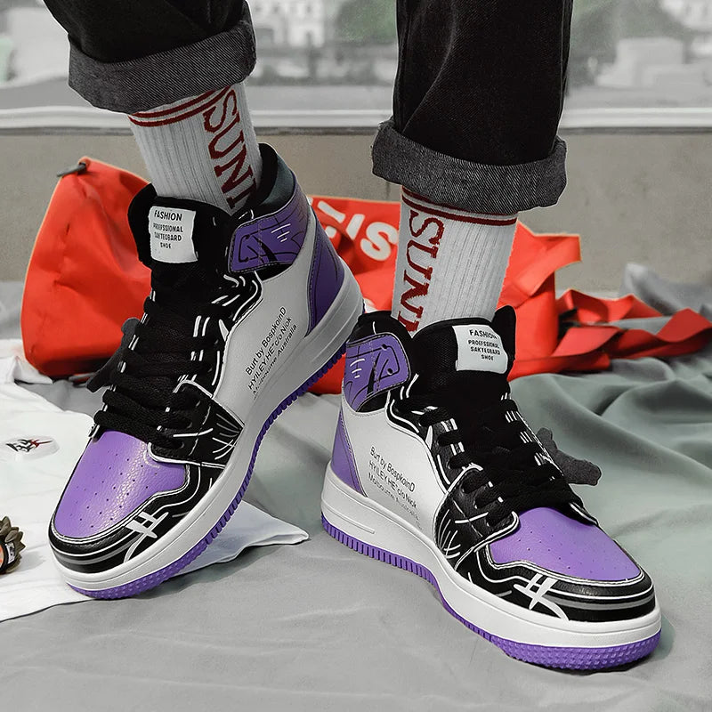 Fashion Purple High Top Casual Sneaker Men Hip-Hop Designer Anime Shoes Sneakers for Men Streetwear Platform Skateboarding Shoes - NJN NATURES